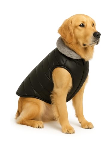 Image of The Pets Company Dog Winter Coat Jacket, Clothes, Windproof, Waterproof, Light Weight, Washable, Ultra Warm Thick Fleece Lined Dog Vest for Cold Weather Protection, (Black, Large - 26 Inch)