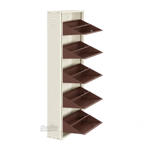 Image of DELITE KOM AIRO 24 inch 10 Shelf Double Decker Metal Shoe Rack Wall Mount for Home with Lock | Air-Vent Panels Keep Shoes Odour-Free | 30 Shoes /50 Slippers | 1Yr Warranty | 67x24x8 Ivory Coffee | DIY