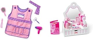 Melissa & Doug Hair Stylist Role Play Set (7 pcs) with 18-Piece Wooden Beauty Salon Vanity Set, Pretend Makeup & Accessories