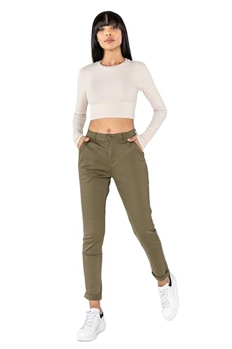Nina Carter J250 Damen Chinohose Bequeme High Waist Slim Fit Stretch Baumwollhose Stilvolle Alltag Freizeit Hose (Khaki (J250-11), M)