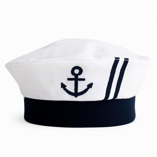 stylesilove Infant Baby Boy Nautical Sailor Embroidered Anchor Hat, 2 Colors (0-6 Months, White)