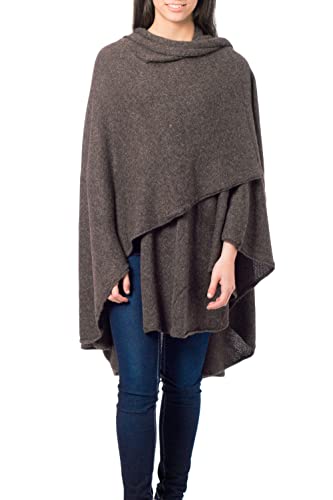 NOVICA Artisan Handmade Alpaca Blend Wrap Ruana Wool Acrylic Clothing Brown Peru Travel Friendly 'Brown Tweed'