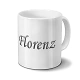 printplanet Tasse mit Namen Florenz - Motiv Chrom-Schriftzug - Namenstasse, Kaffeebecher, Mug, Becher, Kaffeetasse - Farbe Weiß