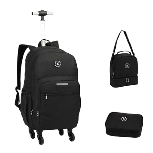 Kit Mochila Rodinhas 360º Juvenil Masculino Escolar 3 Peças