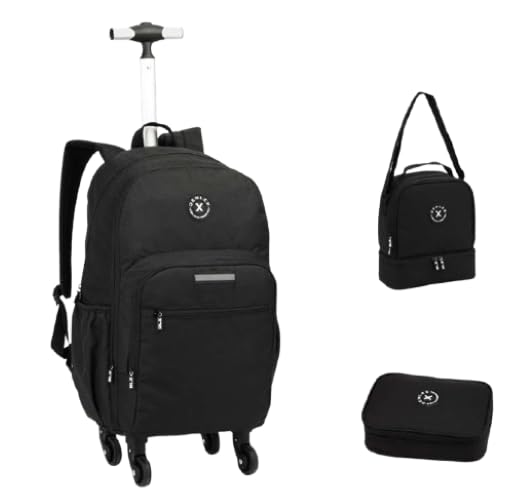 Kit Mochila De Rodinhas 360º Juvenil Masculino Escolar 3 Peças