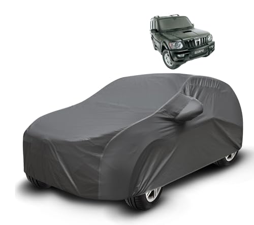 Image of Auto Hub Waterproof Car Cover Compatible with Mahindra Scorpio Old with Mirror Pockets, Soft Cotton Lining, Scorpio Car Cover Waterproof, Grey