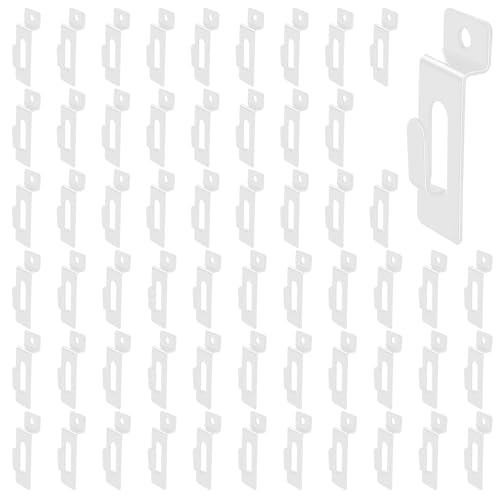 Image of 60Pcs Slatwall Utility Notch Hook Metal Slat Wall Display Hangers Picture Hook Slatwall Accessories for Photo Frame Painting Artworks Panel Pegboard Slat Grid Shelf Hanging Display (White)