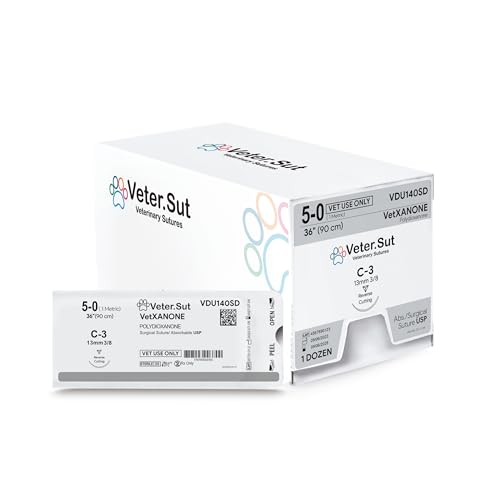Image of VeterSut VetXANONE Absorbable Polydioxanone Surgical Suture USP Size 5-0, (C-3) 3 /8 13mm Reverse Cutting Needle, 36 Inches (90 cm), 12 Count, Veterinary Use