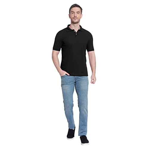 Image of Men's Poly Cotton-Matty Tshirt with Regular Fit Solid Pattern Half Sleeve Standard Length and Button Down Closure|Men's T-Shirts