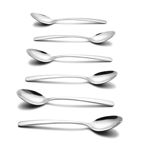 Image of GROX Curve Large Spoon - Set of 6 | Silver | 20 cm | 304 Stainless Steel 18 /8 | Daily Dining Spoon