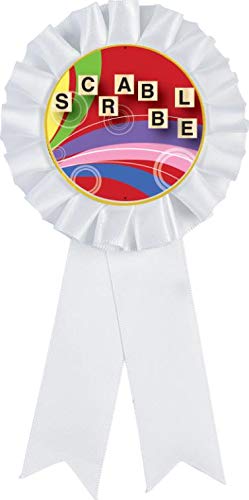 Crown Awards Scrabble White Rosette Ribbon Award, Scrabble Board Games Trophy Ribbon Prize, 5 Pack Prime