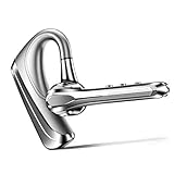 Silver Wireless Bluetooth Earphones with Dual Noise - Canceling Microphone: Hands - Free Single/Ear Over - Ear Earbud for iPhone Android Cellphones
