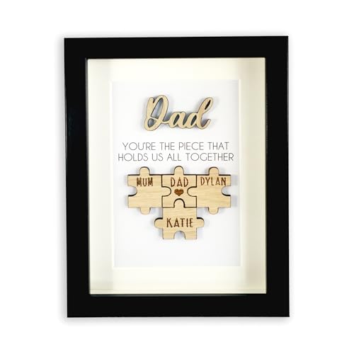 Fuzzy Cactus Personalised Family Dad Jigsaw Puzzle Frame, Oak Wooden Box Frame with Custom Names, Father's Day Gift