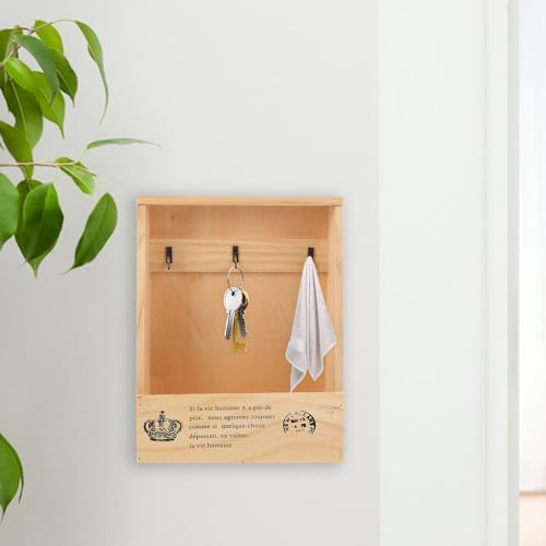 Caja de Llaves de Madera Pequeña para Pared de Entrada con 3 Ganchos 6