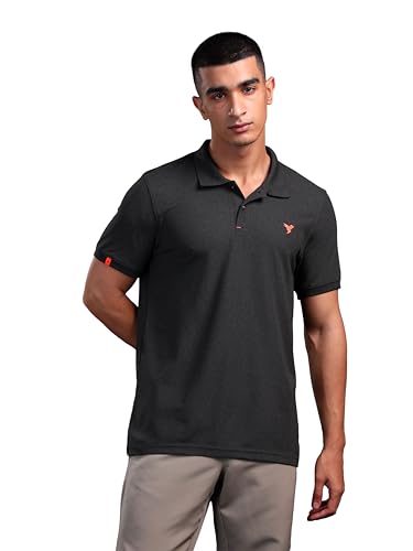 Image of TECHNOSPORT Men's Polyester Slim Fit Self-Design Short Sleeve Polo Matpiq T-Shirt with Anti Microbial, Techno Dry for Regular and Casual Use