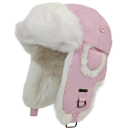 Image of Winter Trapper Hat for Men Women Warm Soft Russian Ushanka Hat Real Rabbit Fur Aviator Bomber Hats Winter Hats with Ear Flaps