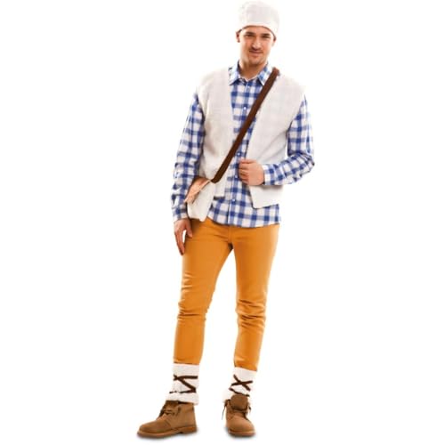My Other Me - Disfraz para hombre adulto de Pastor en azul y naranja con gorro, chaleco, zurrón y calentadores talla ML. Perfecto para un evento de época auténtico y memorable