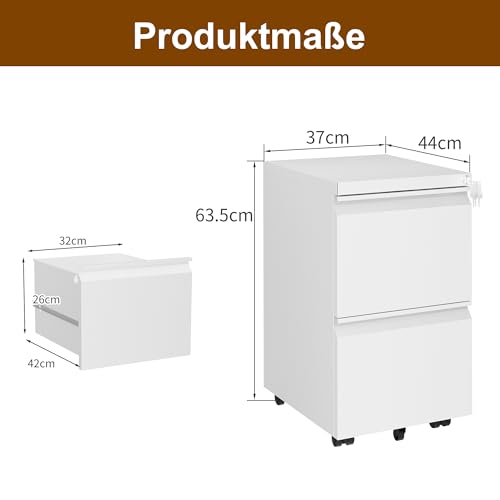LVSTEEL Rollcontainer, Aktenschrank Abschließbar mit 4 Schlüsseln, Aktenschrank unter Schreibtisch, mit 2 Schublade, Vormontiert… – Ansicht 4