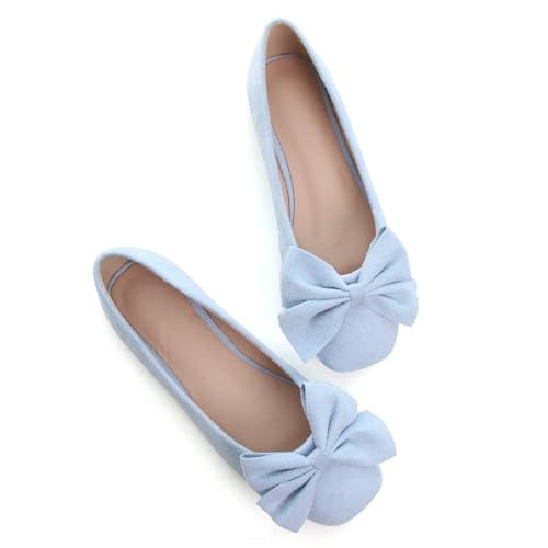 Dear Time Women's Bowknot Flats Square Toe Elegant Flats Shoes Comfort Ballet Flats Slip-on Casual Shoes