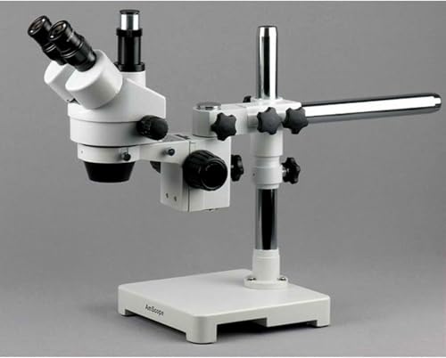Image of AmScope SM-3TX Professional Trinocular Stereo Zoom Microscope, WH10x Eyepieces, 3.5X-45X Magnification, 0.7X-4.5X Zoom Objective, Ambient Lighting, Single-Arm Boom Stand, Includes 0.5X Barlow Lens