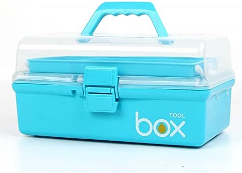 EeAaSsTy Plastic Sewing Storage Box with Handle, 3 Levels, Can Be Used for Art Supplies Storage, Sewing, Medicine, Tools, Cosmetics, Toys and Stationery Boxes (Blue 12in)