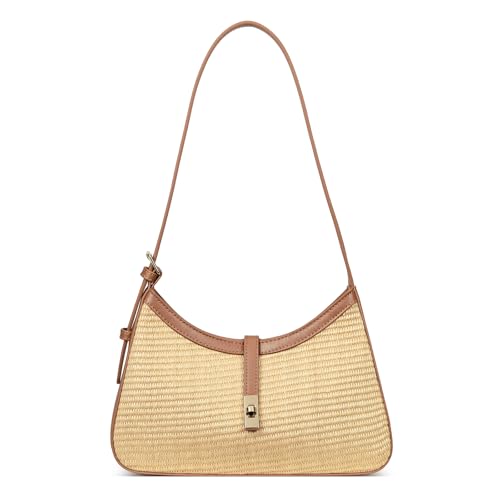 Image of CLUCI Shoulder Bag for Women, Summer Purses for Women, Straw Handbag Hobo Bags Crossbody Purse with Adjustable Strap Apricot with Brown