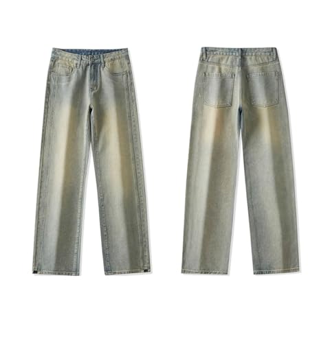 Men Vintage Straight Jeans with Pockets Wide-Leg Pants Casual High Street Denim Trousers2