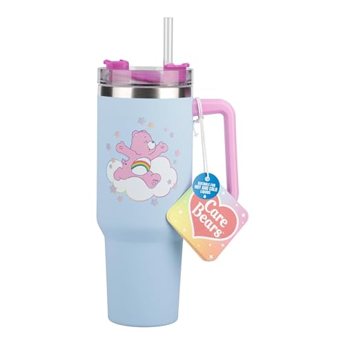 Image of Paladone Care Bears 1.2L Blue Insulated Cup and Straw, Officially Licensed Quencher Bottle with Handle for Water, Iced Tea, Coffee, Cute Pop Culture Collectible for Fans