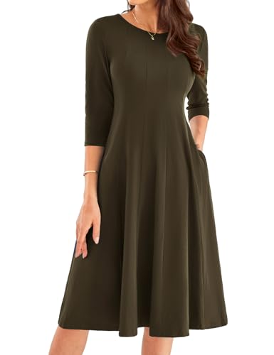 Braunes Kleid Damen Elegant Freizeitkleid Damen A-Linie Basic Plisseekleid Vintage S Braun -11