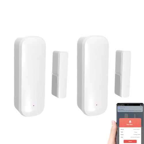 Mengshen 2 Pack Sensor Ventana WiFi Sensor Contacto Inteligente Alertas Aplicaciones Seguridad Hogar Funciona Dispositivos Tuya Smart Life Compatible con Alexa Google Home