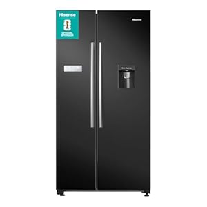 Hisense RS741N4WBE Freestanding American Side by side Door American Fridge Freezer 578 litre, Black, with Non-Plumbed Water Dispenser, Black, 90.8 × 179.3 × 74.3 cm (W×H×D)