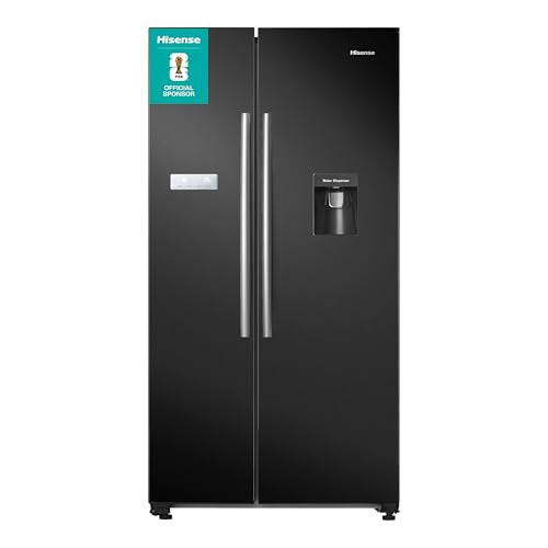 Hisense RS741N4WBE Freestanding American Side by side Door American Fridge Freezer 578 litre, Black, with Non-Plumbed Water Dispenser, Black, 90.8 × 179.3 × 74.3 cm (W×H×D)