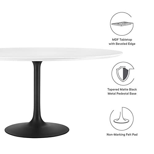 Image of Modway Lippa 60 inch Round Wood Dining Table, White Top, Black Base