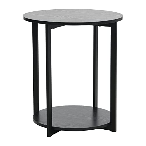 Household Essentials Black Oak Round End Table 2 Tier #TOP5