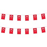 Turkey String Flag, Turkish Flag Banner Bright Color Durable Polyester 33 Ft 30 Flags for School, Garden, Festivals, Indoor Outdoor Turkey Party Decorations