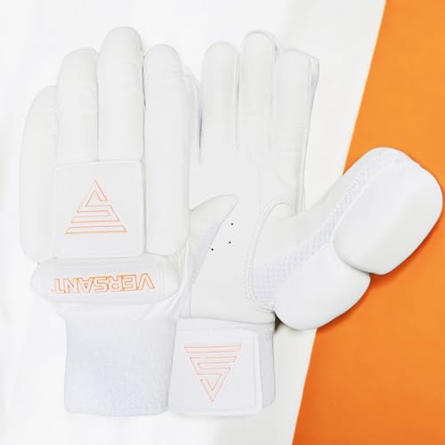 Image of VERSANT Korean Pu PRO DG Cricket Batting Gloves (All White, Men Size, Right Handed)