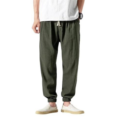 Men Summer Cotton Linen Harem Pants Solid Color Jogger Pants Elastic Waist Trousers