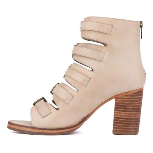 YDN Women's Peep Toe Ankle Boots with Multi Buckle Strap High Chunky Block Heels Back Zipper Fashion Casual Dressy Cutout Short Booties Shoes Size 4-16 US2