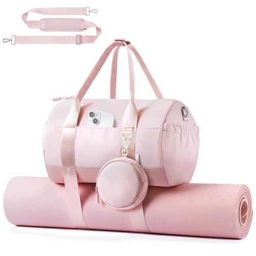 TOPEAST Small Gym Bag for Women Mini Sports Yoga Bag with Yoga Mat Holder Small Pink Gym Bag Overnight Weekender Duffle Handbag for Travel Dance Workout
