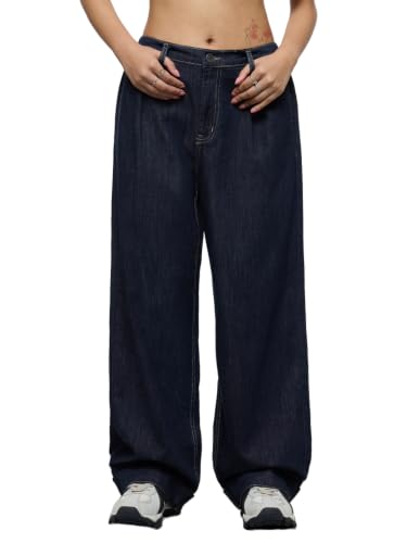 Image of The Souled Store: Barrel-Fit Denim: Women and Girls Washed Cotton Twill Barrel Fit Lightweight Adjustable Rise Everyday Casual Denim Jeans