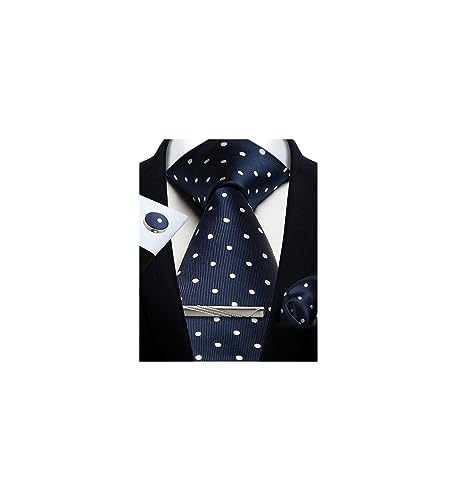 Image of Striped Plaid Polka Dot Mens Tie Formal Necktie Pocket Squares Ties Clips Cufflinks Classic for Men Set