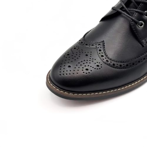Image of Men's Wingtip Toe Boots, Classic Brogue Style, Oxford Lace Up Dress Shoes