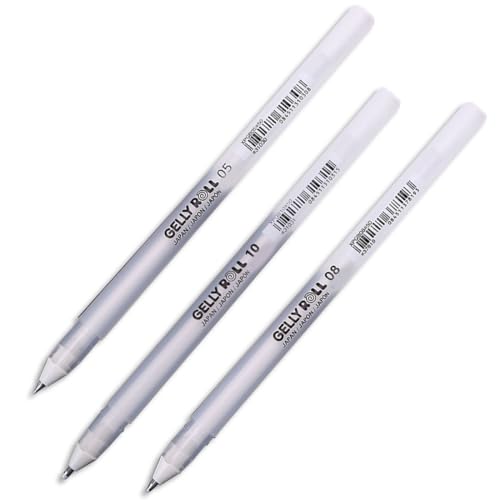 WUSJCOF Juego básico de 3 bolígrafos de gel, bolígrafos de gel opacos para resaltar, dibujar y hacer manualidades (varios tamaños) (blanco)