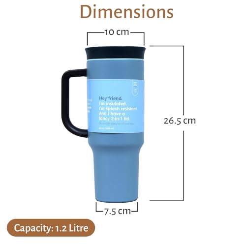 Image of Stainless Steel 1200 ml Vacuum Tumbler with Lid & Straw - Double‑Wall Insulated Cup for Travel, Gym & Office - Keeps Beverages Hot or Cold - 1.2 L Capacity (Dolphin Gray)