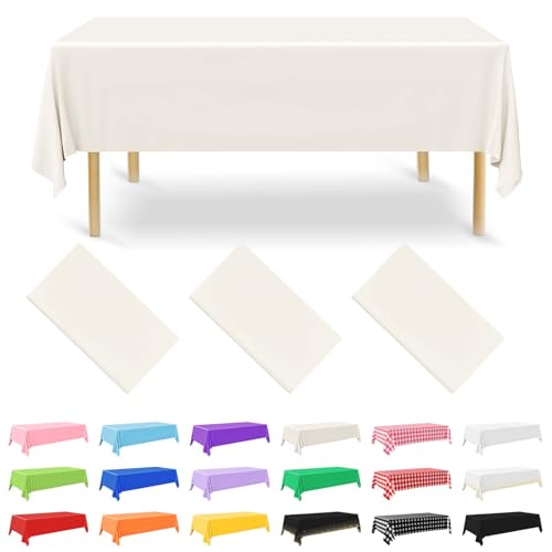 NACHLYNN 3 toalhas de mesa descartáveis de 137 x 274 cm, cor marfim, retangulares, impermeáveis, para festas, casamentos, festas de aniversário, decoração