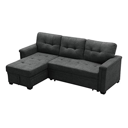 Lilola Home Woven Sleeper Sectional Sofa Chaise With Usb Charger And Tablet Pocket, Dark Gray #TOP9