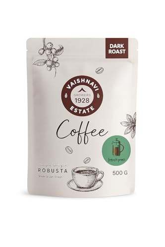 Image of Vaishnavi Estate's Dark Roast Robusta Coffee | Single Origin | Shade Grown | Freshly Roasted & Ground | French Press - 500g, Pack Of 1