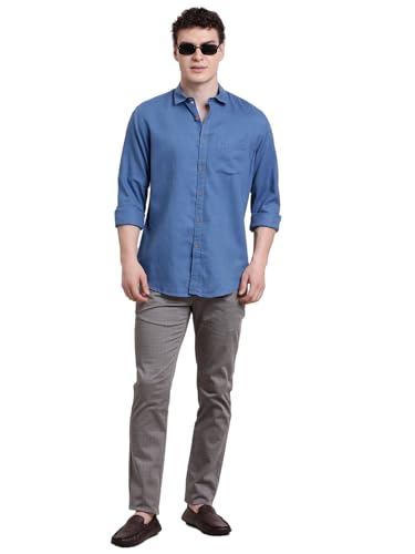 Image of Turtle Men Slim Fit Printed Cotton Lyocell Casual Shirt