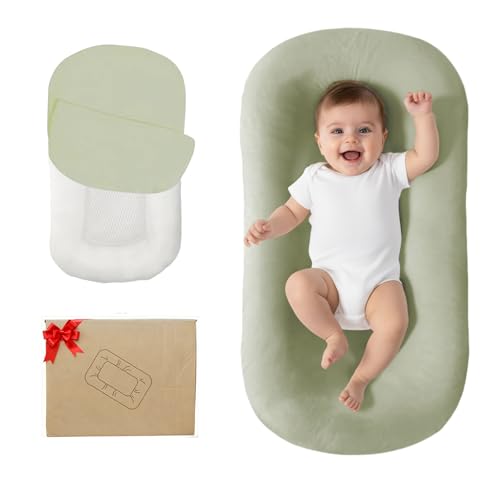 Image of Lucakuins Baby Support Cushion, 0-24 Months Newborn Infant Support Cushion with Cover, Portable Tummy Time Mat for Home and Travel, Soft Cotton, Supervised Use, Baby Essentials Gift (Lovely Green)