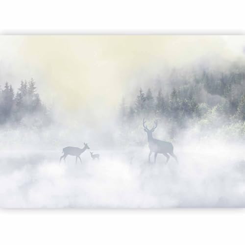murando - Papier peint panoramique paysage 150x105 cm - Revêtement mural décoration salon - Design moderne - Gris - Chambre salon brouillard cerf chevreuil...